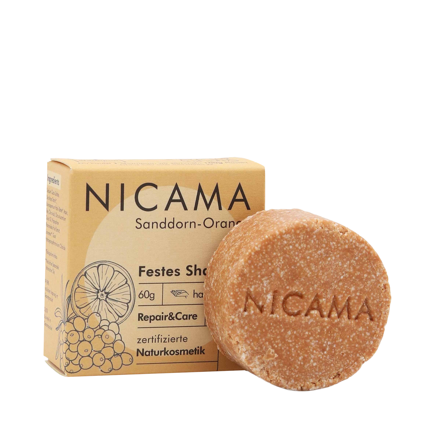 NICAMA - Festes Shampoo - Sanddorn-Orange - Repair & Care
