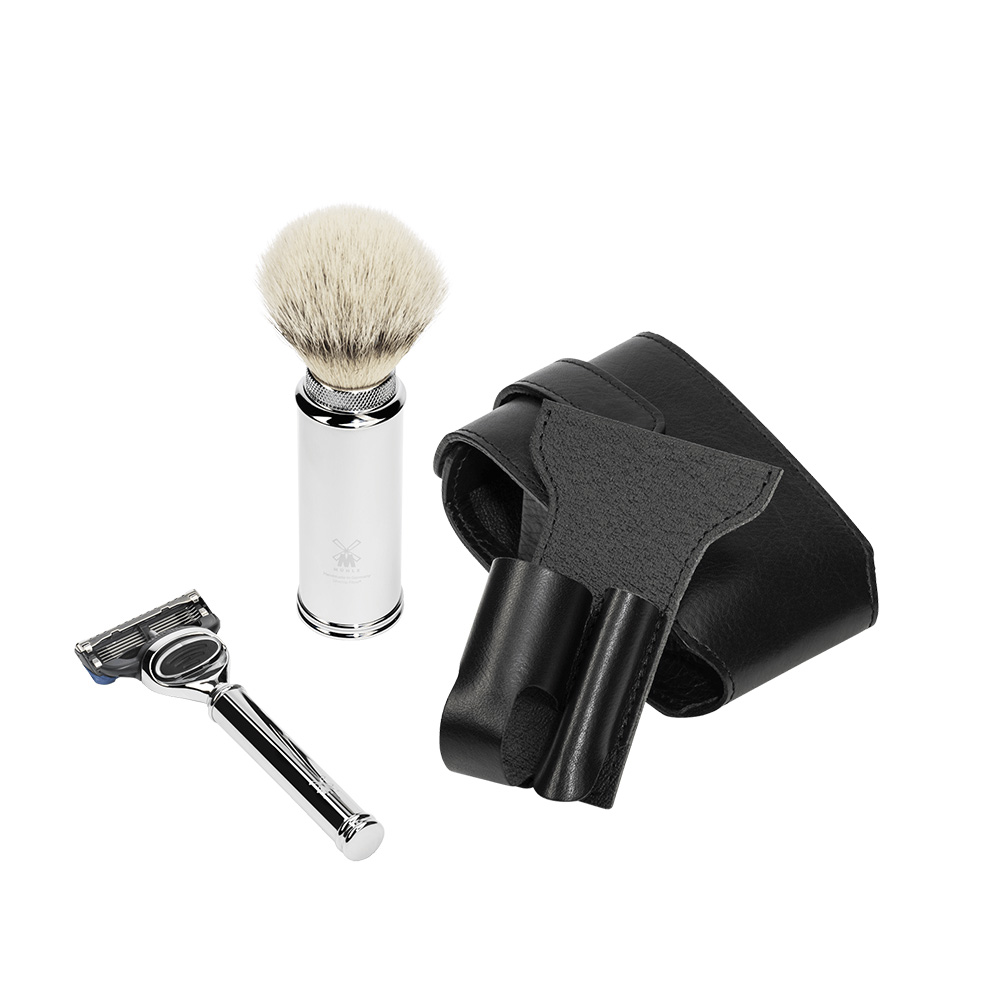 MÜHLE - Rasierset - TRAVEL - Gillette® Fusion™ - Silvertip Fibre® - Leder-Etui schwarz