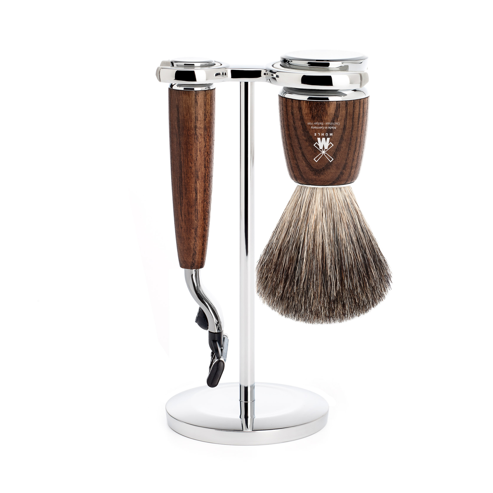 MÜHLE - Rasierset - RYTMO - Reines Dachshaar - Gillette® Mach3® - Esche gedämpft