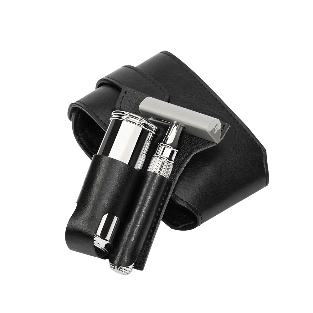 MÜHLE - Rasierset - TRAVEL - Silvertip Fibre® - Rasierhobel - Leder-Etui schwarz