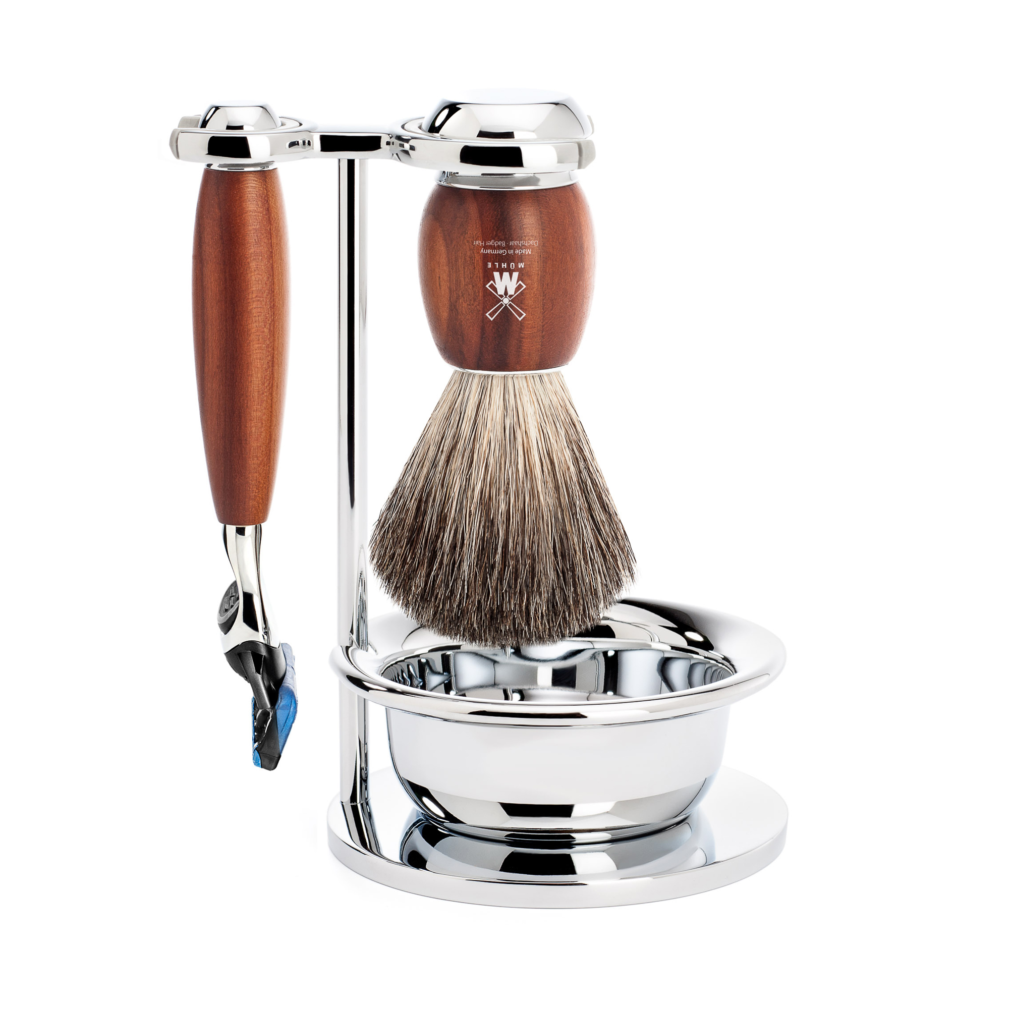 MÜHLE - Rasierset mit Schale - VIVO - Reines Dachshaar - Gillette® Fusion™ - Pflaumenholz