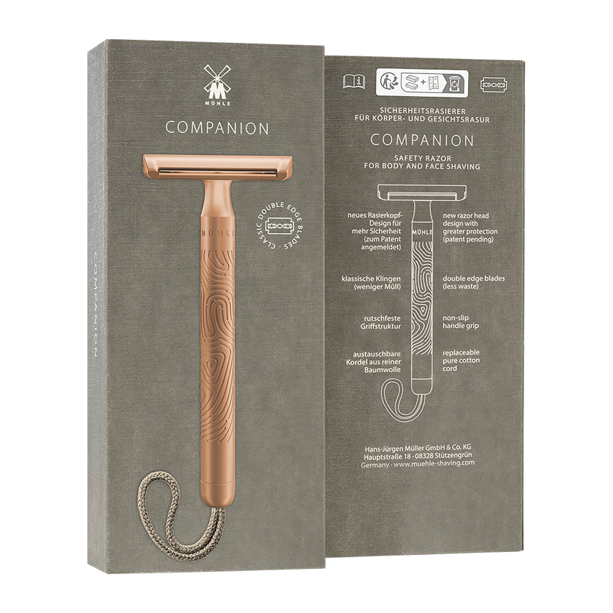 MÜHLE - Rasierhobel - COMPANION Serie - für Körper- und Gesichtsrasur - unisex - roségold matt
