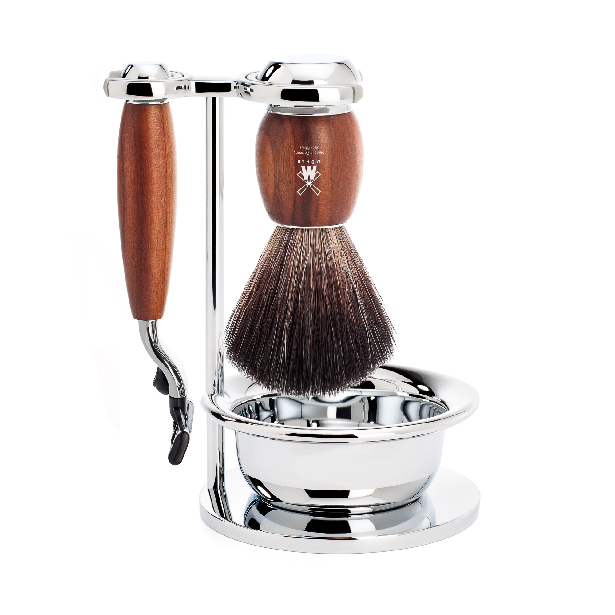 MÜHLE - Rasierset mit Schale - VIVO - Black Fibre - Gillette® Mach3® - Pflaumenholz