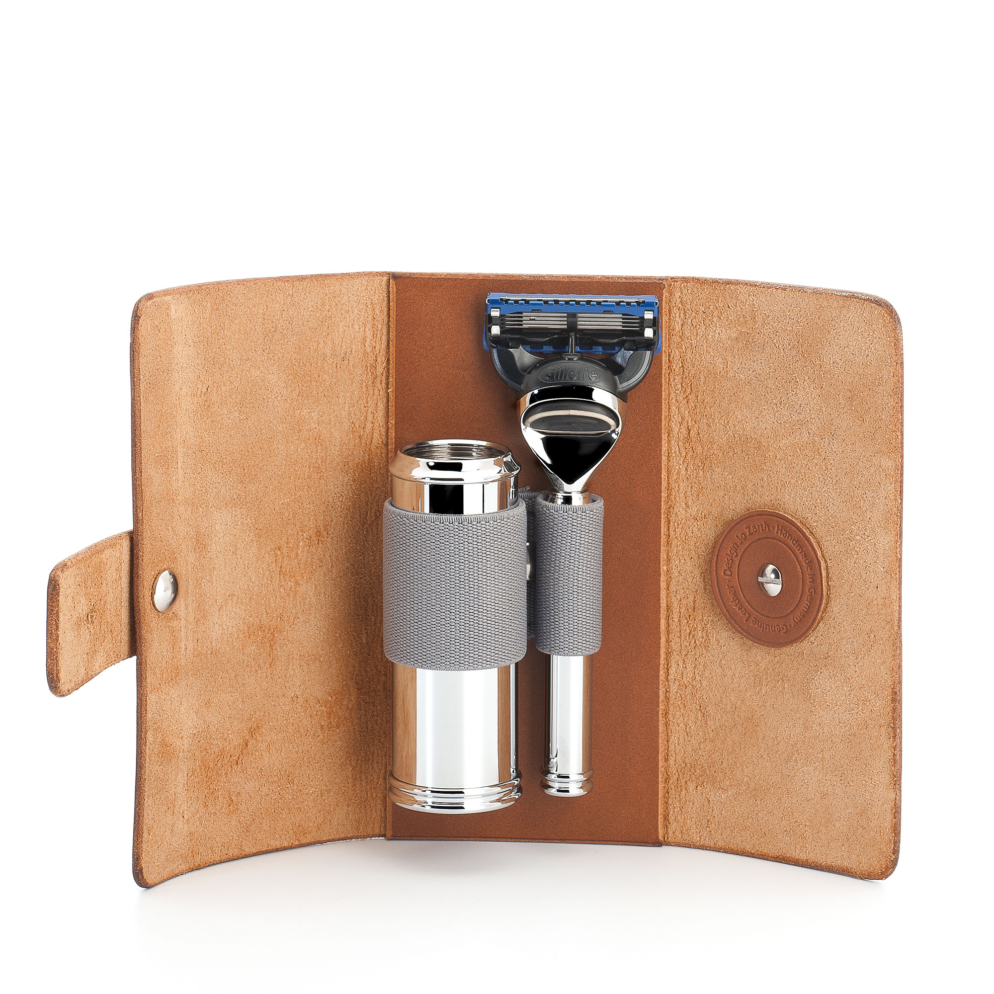 MÜHLE - Kulturtasche aus Rindsleder - klein (mit Inhalt - Gillette® Fusion™)