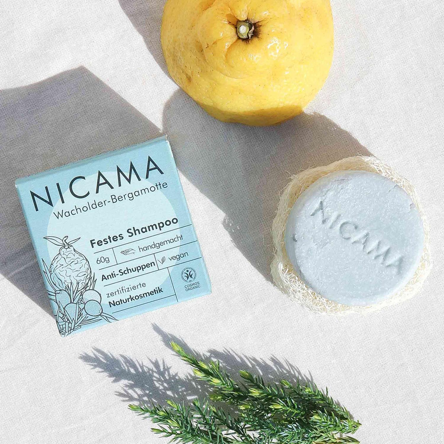 NICAMA - Festes Shampoo - Wacholder-Bergamotte - Anti-Schuppen