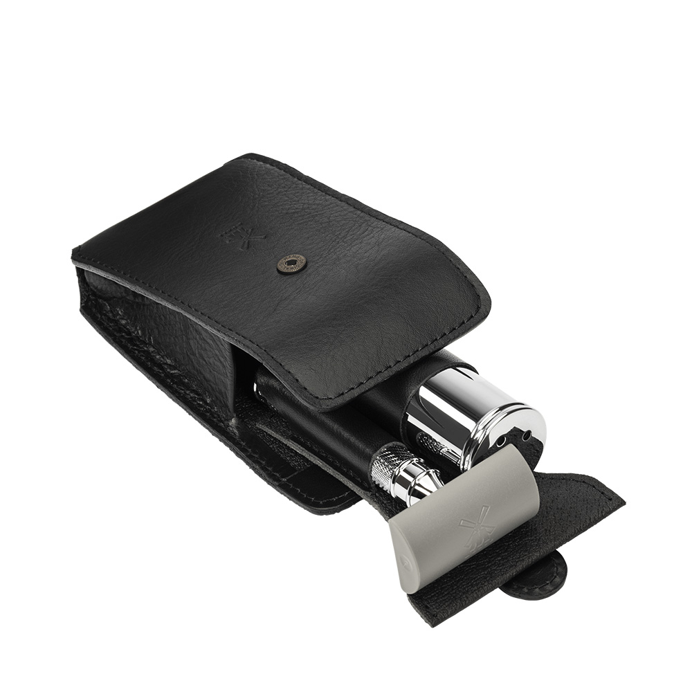 MÜHLE - Rasierset - TRAVEL - Silvertip Fibre® - Rasierhobel - Leder-Etui schwarz