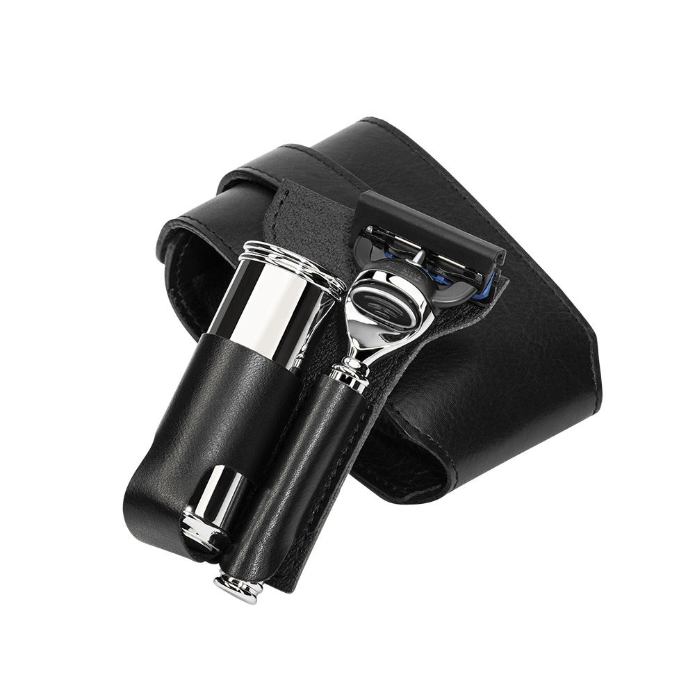 MÜHLE - Rasierset - TRAVEL - Gillette® Fusion™ - Silvertip Fibre® - Leder-Etui schwarz