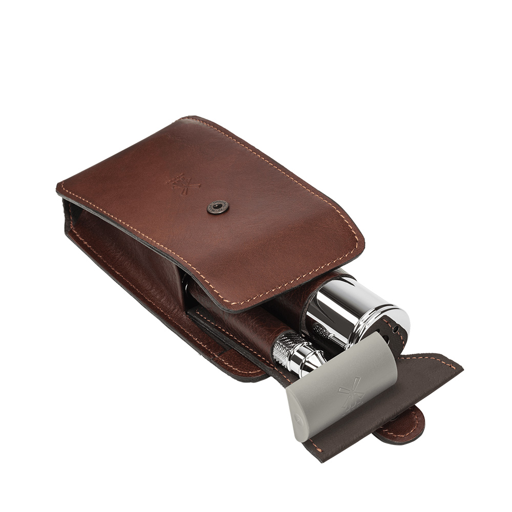 MÜHLE - Rasierset - TRAVEL - Silvertip Fibre® - Rasierhobel - Leder-Etui braun
