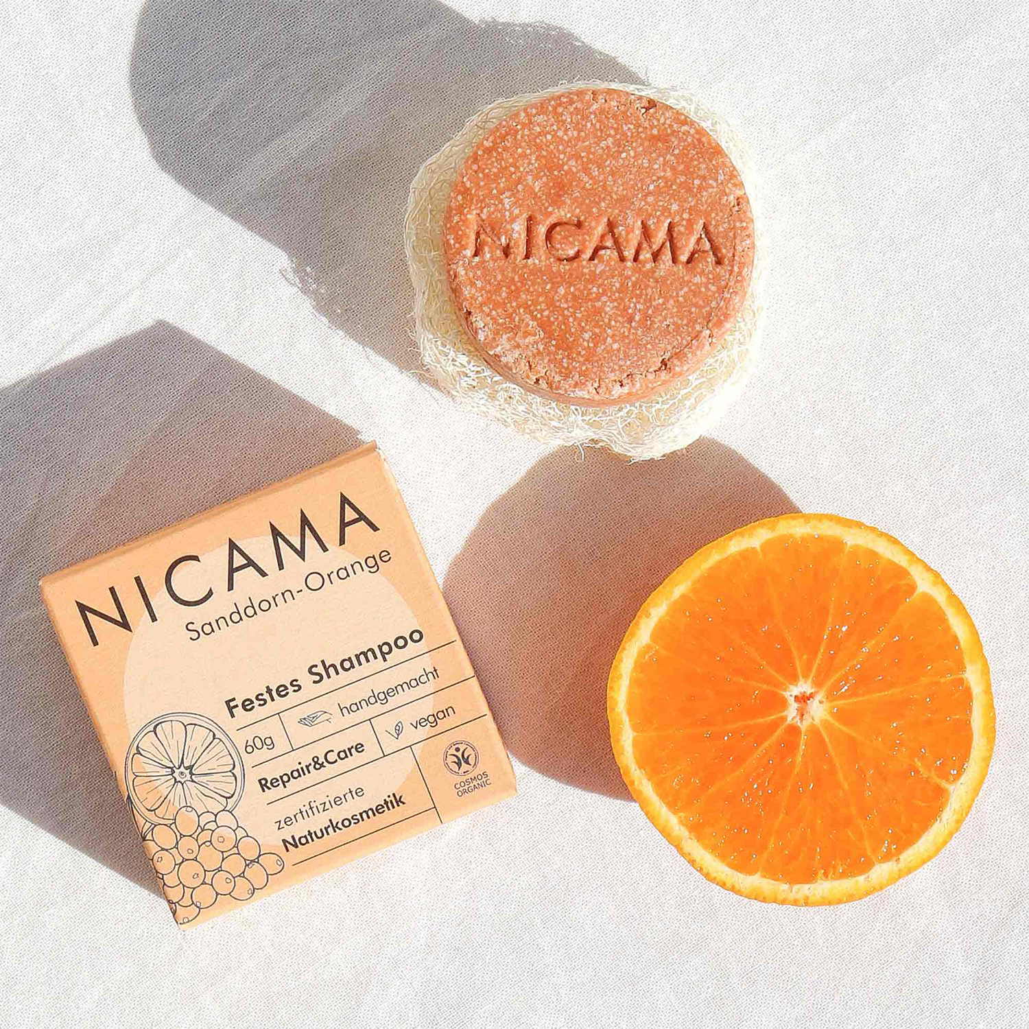 NICAMA - Festes Shampoo - Sanddorn-Orange - Repair & Care