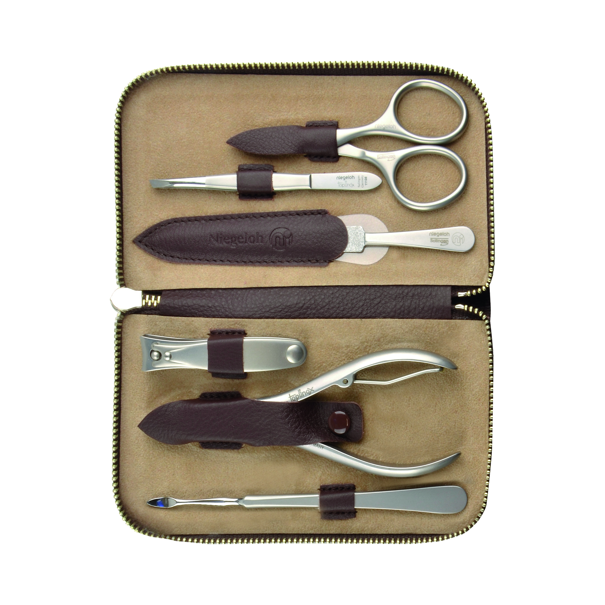 Niegeloh - Café do Brazil - 6-tlg. Maniküre-Set - ristretto-farbenes Etui aus Rinder-Nappaleder