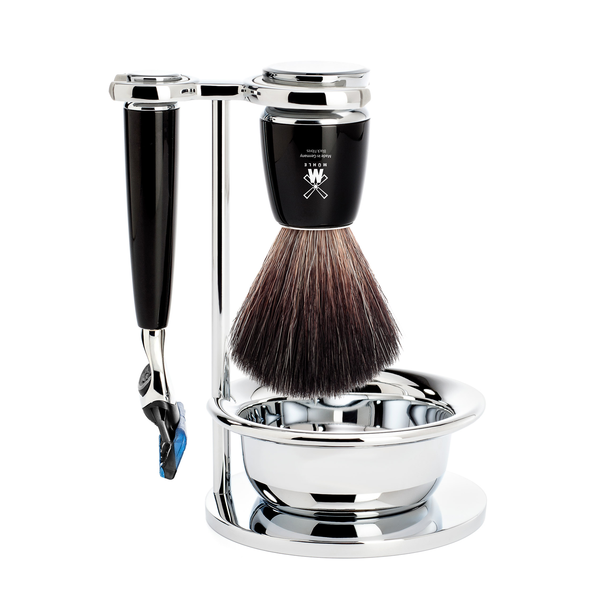 MÜHLE - Rasierset mit Schale - RYTMO - Black Fibre - Gillette® Fusion™ - Edelharz schwarz