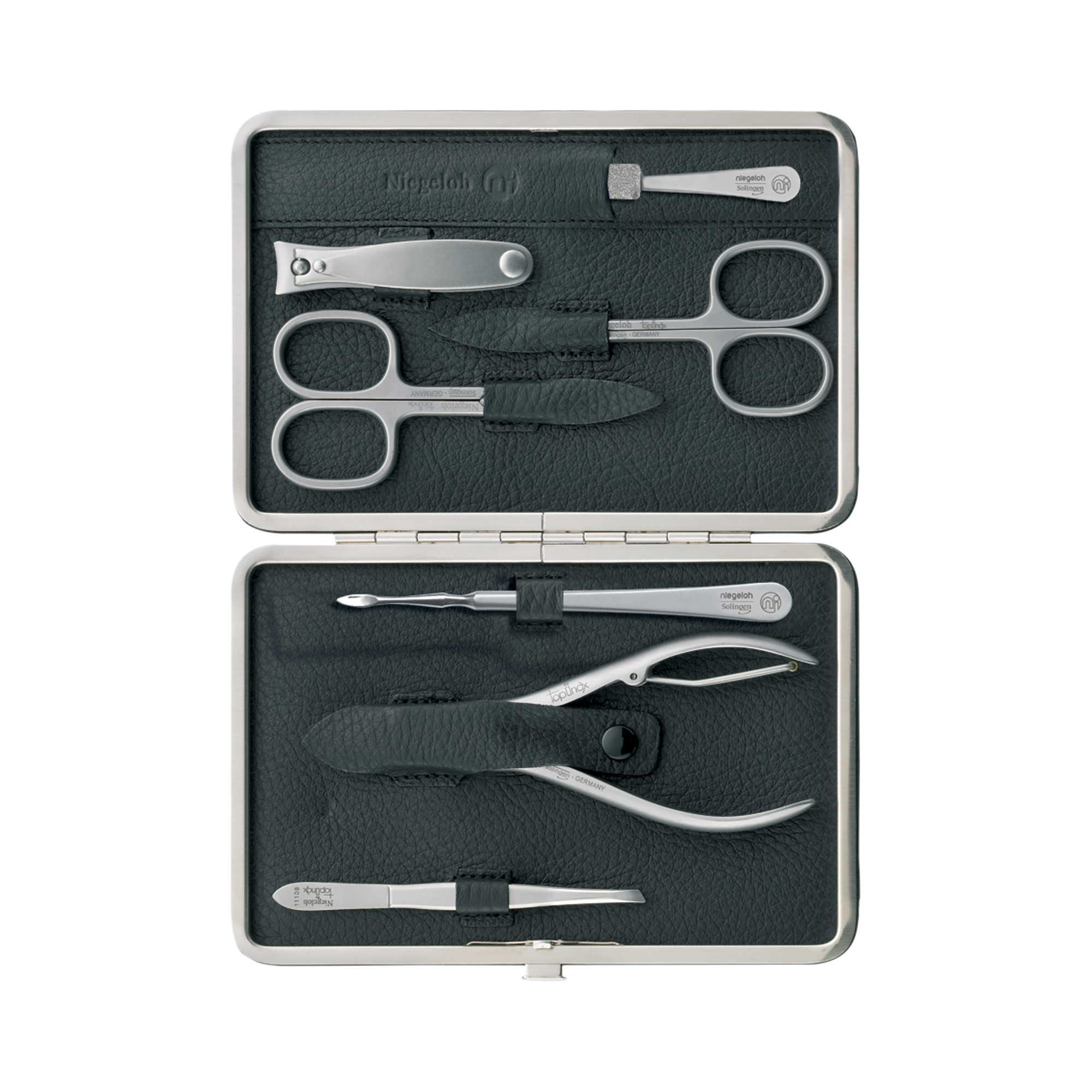 Niegeloh - Capri - 7-tlg. Maniküre-Set - schwarzes Etui aus Leder